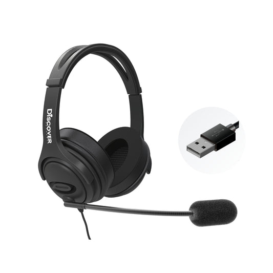 Discover D722U Over-Ear Noise Cancelling USB Wired Headset For Computer (Boomstick)