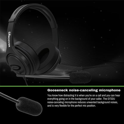 Discover D722U Over-Ear Noise Cancelling USB Wired Headset For Computer (Boomstick)